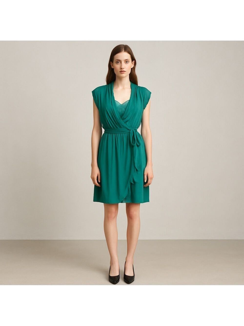 Maeve Faux Wrap Midi Dress Kelly Green Belted Small